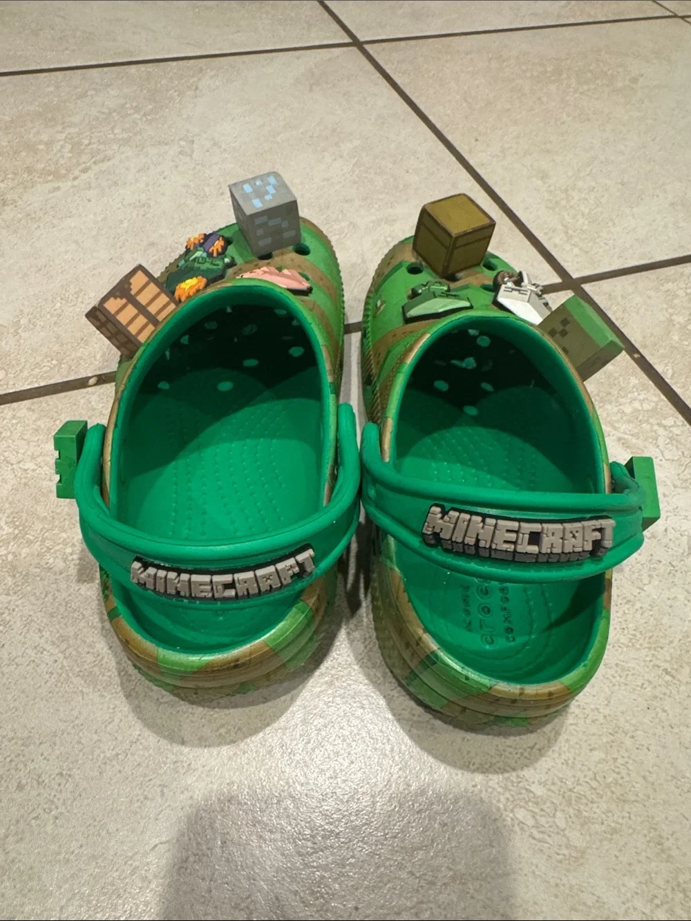 Crocs Kids Minecraft Green Pixel-Style Clog Shoes with Game Character Accents